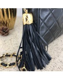 CHANEL Vintage Small Camera Bag with CC Stitch Mark & Fringe in Black Lambskin - GHW