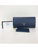 PRADA 1MH132 Bluette Saffiano Leather Long Flap Wallet – GHW