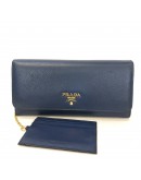PRADA 1MH132 Bluette Saffiano Leather Long Flap Wallet – GHW