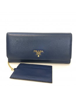 PRADA 1MH132 Bluette Saffiano Leather Long Flap Wallet – GHW