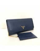 PRADA 1MH132 Bluette Saffiano Leather Long Flap Wallet – GHW