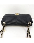 CHANEL Chevron Medium Flap Chain Shoulder Bag in Black Aged Calfskin – Aged Gold Hardware