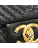 CHANEL Chevron Medium Flap Chain Shoulder Bag in Black Aged Calfskin – Aged Gold Hardware