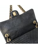 CHANEL Chevron Medium Flap Chain Shoulder Bag in Black Aged Calfskin – Aged Gold Hardware