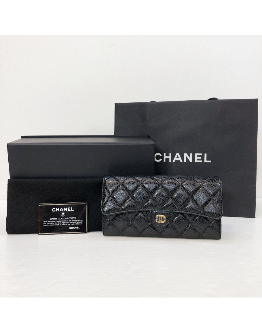 CHANEL Classic Long Flap Wallet in Black Caviar – GHW (25 Series