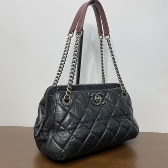 CHANEL Portobello Bowler Shoulder Bag in Black Aged Calfskin – RHW (18 Series – Year 2014)