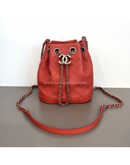 CHANEL CC Mini Drawstring Bucket Bag in Red Stitched Calfskin – GHW (28 Series – Year 2019)