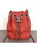 CHANEL CC Mini Drawstring Bucket Bag in Red Stitched Calfskin – GHW (28 Series – Year 2019)