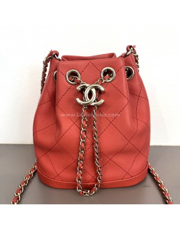 CHANEL CC Mini Drawstring Bucket Bag in Red Stitched Calfskin – GHW (28 Series – Year 2019)