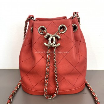 CHANEL CC Mini Drawstring Bucket Bag in Red Stitched Calfskin – GHW (28 Series – Year 2019)