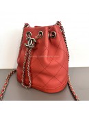 CHANEL CC Mini Drawstring Bucket Bag in Red Stitched Calfskin – GHW (28 Series – Year 2019)
