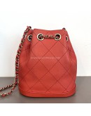 CHANEL CC Mini Drawstring Bucket Bag in Red Stitched Calfskin – GHW (28 Series – Year 2019)