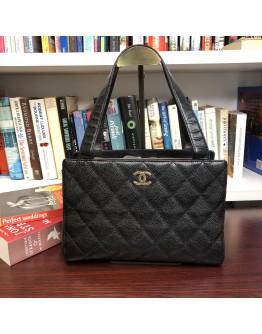 CHANEL Vintage Black Quilted Caviar Shoulder Bag - GHW