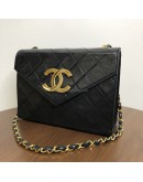 CHANEL Vintage CC Logo Small Chain Shoulder Flap Bag in Black Lambskin – GHW