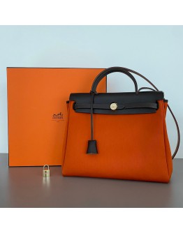 HERMES Herbag PM 31 (2-in-1) Orange Canvas with Dark Brown Calfskin Leather & GHW – Shoulder Bag Type