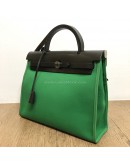 HERMES Herbag PM 31 Green Canvas with Black Calfskin Leather & PHW – Shoulder Bag Type (Stamp D – Year 2019)