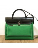 HERMES Herbag PM 31 Green Canvas with Black Calfskin Leather & PHW – Shoulder Bag Type (Stamp D – Year 2019)
