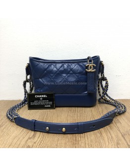 CHANEL Small Gabrielle Hobo Bag in Blue Aged Calfskin – Tri Tone Hardware (24 Series – Year 2018)