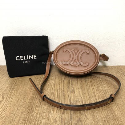 CELINE Cuir Triomphe Oval Crossbody Bag in Tan Smooth Calfskin – GHW