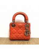 CHRISTIAN DIOR Micro Lady Dior Handbag with Shoulder Strap in Orange Cannage Lambskin – SHW