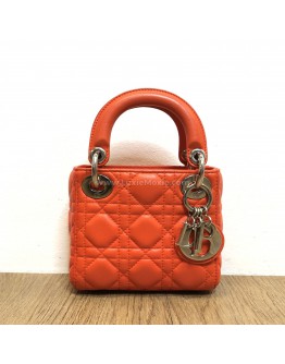 CHRISTIAN DIOR Micro Lady Dior Handbag with Shoulder Strap in Orange Cannage Lambskin – SHW