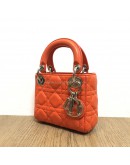 CHRISTIAN DIOR Micro Lady Dior Handbag with Shoulder Strap in Orange Cannage Lambskin – SHW