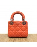 CHRISTIAN DIOR Micro Lady Dior Handbag with Shoulder Strap in Orange Cannage Lambskin – SHW