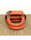CHRISTIAN DIOR Micro Lady Dior Handbag with Shoulder Strap in Orange Cannage Lambskin – SHW