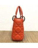 CHRISTIAN DIOR Micro Lady Dior Handbag with Shoulder Strap in Orange Cannage Lambskin – SHW