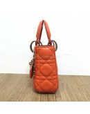 CHRISTIAN DIOR Micro Lady Dior Handbag with Shoulder Strap in Orange Cannage Lambskin – SHW