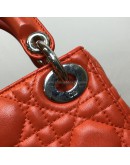 CHRISTIAN DIOR Micro Lady Dior Handbag with Shoulder Strap in Orange Cannage Lambskin – SHW