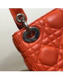 CHRISTIAN DIOR Micro Lady Dior Handbag with Shoulder Strap in Orange Cannage Lambskin – SHW