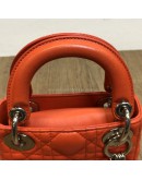 CHRISTIAN DIOR Micro Lady Dior Handbag with Shoulder Strap in Orange Cannage Lambskin – SHW