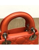 CHRISTIAN DIOR Micro Lady Dior Handbag with Shoulder Strap in Orange Cannage Lambskin – SHW