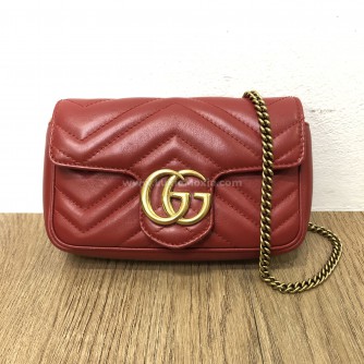 GUCCI GG Marmont Super Mini Bag in Red Matelasse Chevron Leather – GHW