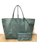 GOYARD Saint Louis GM Tote Bag in Green Goyardine Canvas with Detachable Pouch