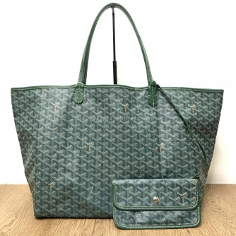 GOYARD Saint Louis GM Tote Bag in Green Goyardine Canvas with Detachable Pouch