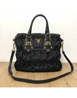 PRADA Tessuto Gaufre Black Nylon Tote Bag with Shoulder Strap – GHW