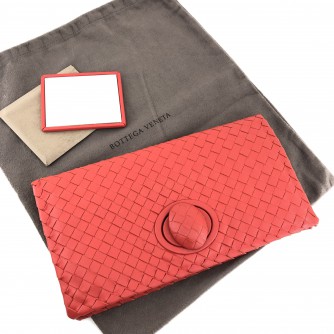 BOTTEGA VENETA Red Intreciatto Nappa Leather Clutch Bag