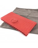 BOTTEGA VENETA Red Intreciatto Nappa Leather Clutch Bag