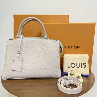 LOUIS VUITTON Petit Palais Handbag in Brume Monogram Empreinte with Shoulder Strap – SHW (Microchip – May 2025)