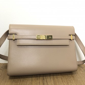 YVES SAINT LAURENT Medium Manhattan In Box Shoulder Bag in Beige Calfskin – Bronze Tone Hardware