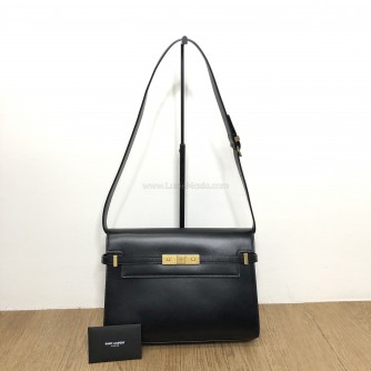 YVES SAINT LAURENT Medium Manhattan In Box Shoulder Bag in Black Calfskin - Bronze Tone Hardware