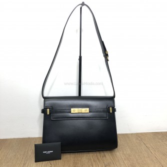 YVES SAINT LAURENT Medium Manhattan In Box Shoulder Bag in Black Calfskin - Bronze Tone Hardware