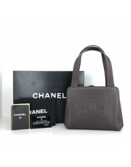 CHANEL Vintage Timeless CC Logo Small Shopping Tote in Brown Cognac Caviar – Brown Hardware