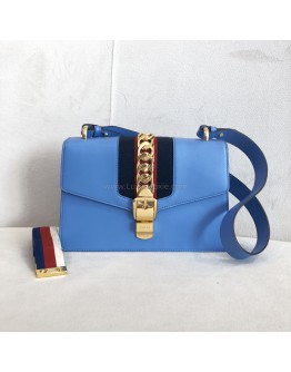 GUCCI Sylvie Medium Shoulder Bag in Blue Calfskin with Leather & Ribbon Strap – GHW