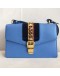 GUCCI Sylvie Medium Shoulder Bag in Blue Calfskin with Leather & Ribbon Strap – GHW