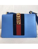 GUCCI Sylvie Medium Shoulder Bag in Blue Calfskin with Leather & Ribbon Strap – GHW