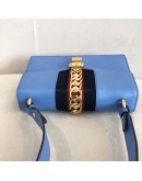 GUCCI Sylvie Medium Shoulder Bag in Blue Calfskin with Leather & Ribbon Strap – GHW