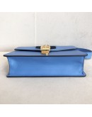 GUCCI Sylvie Medium Shoulder Bag in Blue Calfskin with Leather & Ribbon Strap – GHW